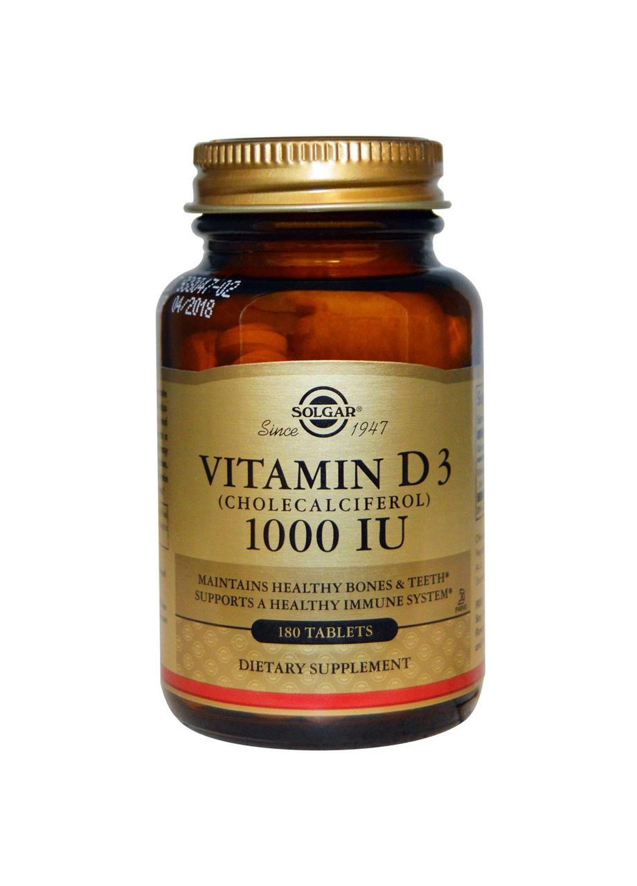 Вітамін Д3,, 1000 МО, 180 таблеток Solgar (366734006)
