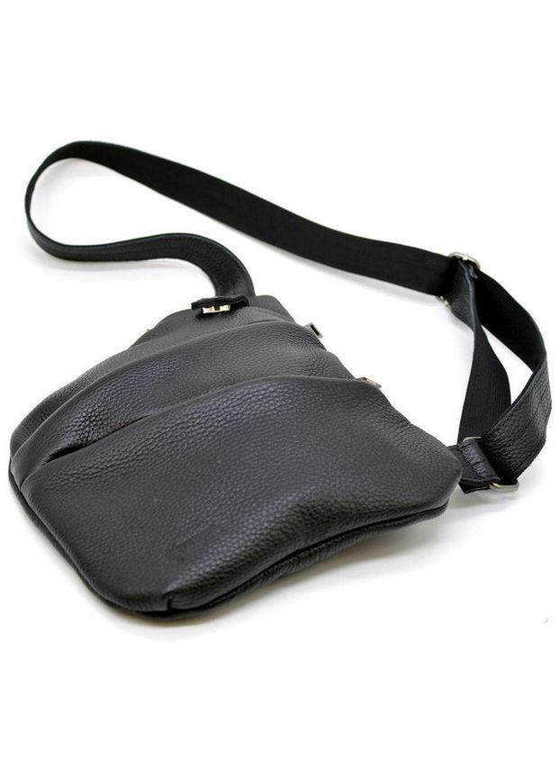 Сумка слінг через плече чоловіча з натуральної шкіри для телефону та для документів середня Чорний 38808 TARWA (351403644)