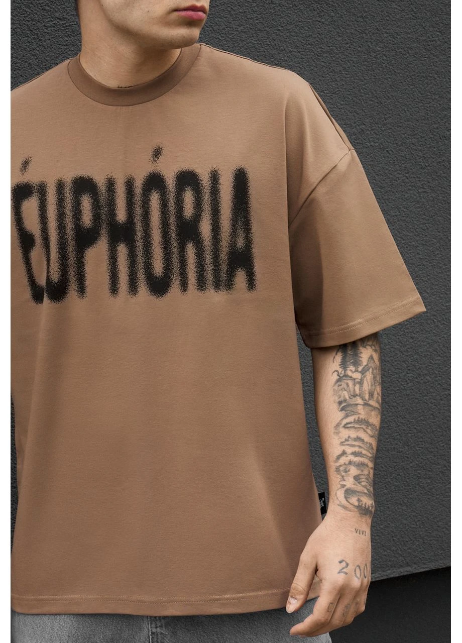 Коричневая футболка мужская стафф коричневая оверсайз базовая euphoria oversize seli Staff Футболка