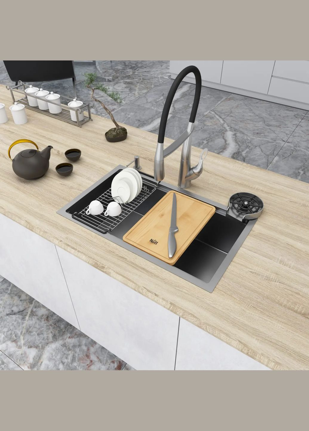 Мийка під стільницю для кухні з нержавійки кухонна станція Nett NS-7042 (316391531)