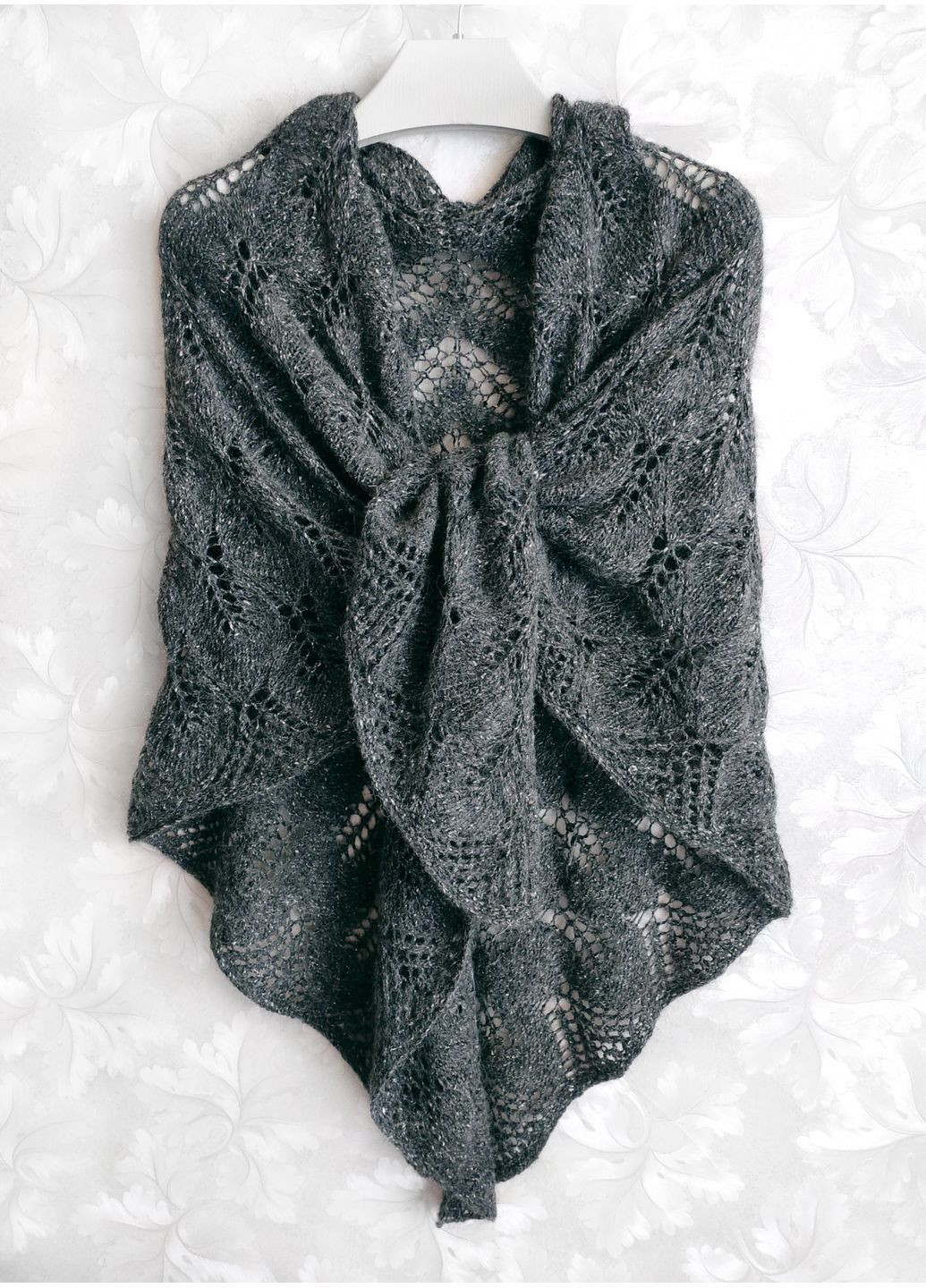 В'язана темно-сіра шаль ручної роботи з альпаки та твіду No Brand (367054791)