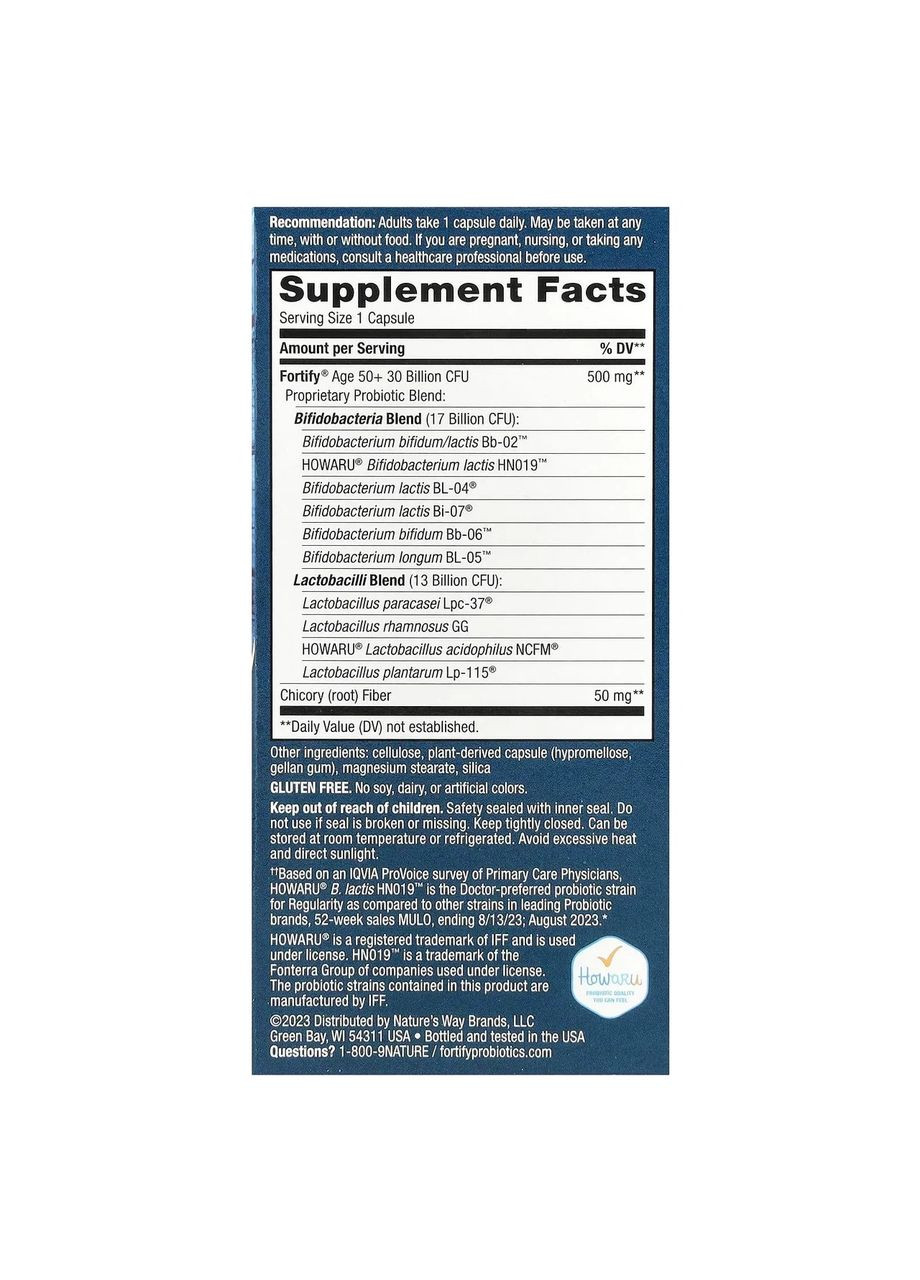 Пробіотики для людей віком 50+ з пребіотиками 30 мільярдів, Fortify, 30 капсул Nature's Way (361114539)