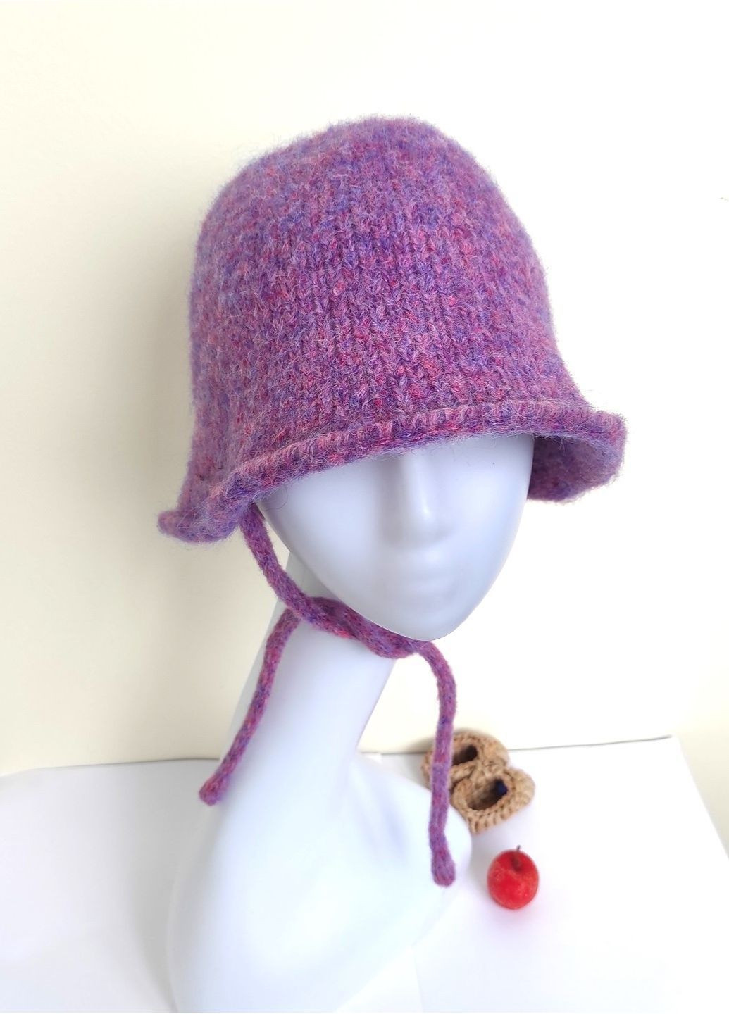 Жіночий В'язаний Капелюх із Вовни та Акрилу — Тепла Шапка-Бакет із Зав’язками No Brand в'язаний капелюх / шапка бакет (365301170)