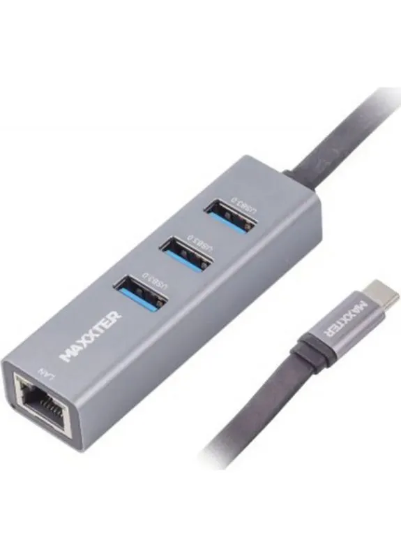 Концентратор Type-C to Gigabit Ethernet, 3 порта USB 3.0 (NECH-3P-02) Maxxter (399300297)
