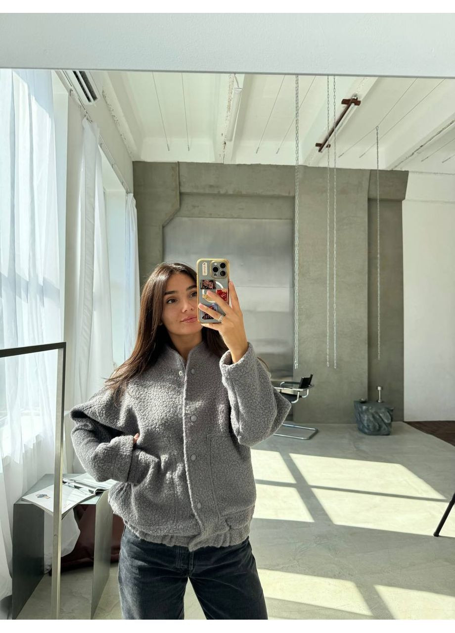 Женский бомбер на кнопках шерсть букле на кнопках (366037295)