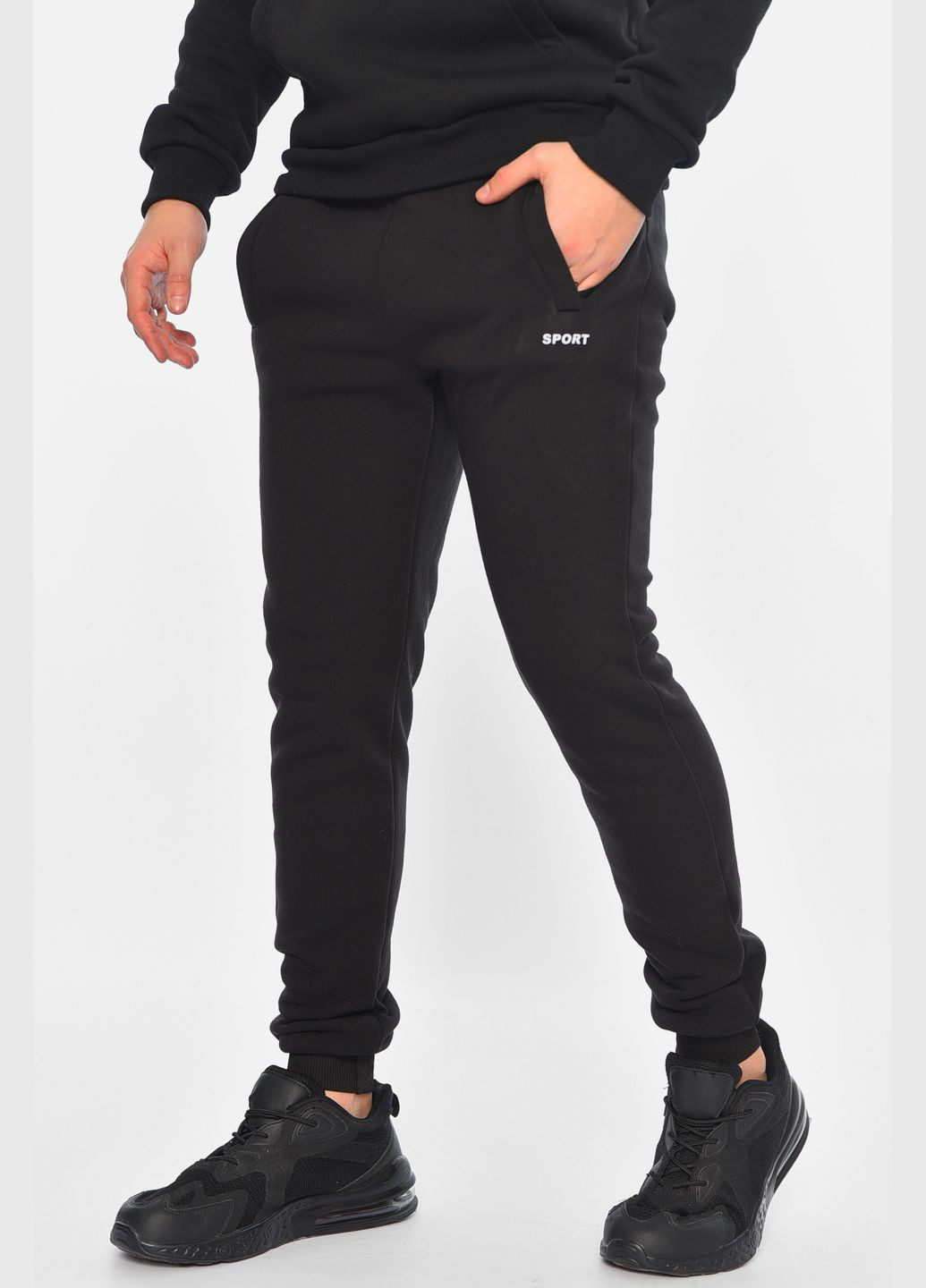 Спортивні штани чоловічі на флісі чорного кольору Let's Shop (315509132)