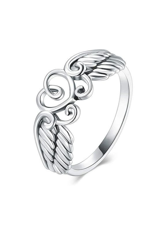 Кольцо женское резное колечко серебристое в виде крыльев Ангела и сердца Любовь Божественна размер 17.5 Fashion Jewelry (285272329)