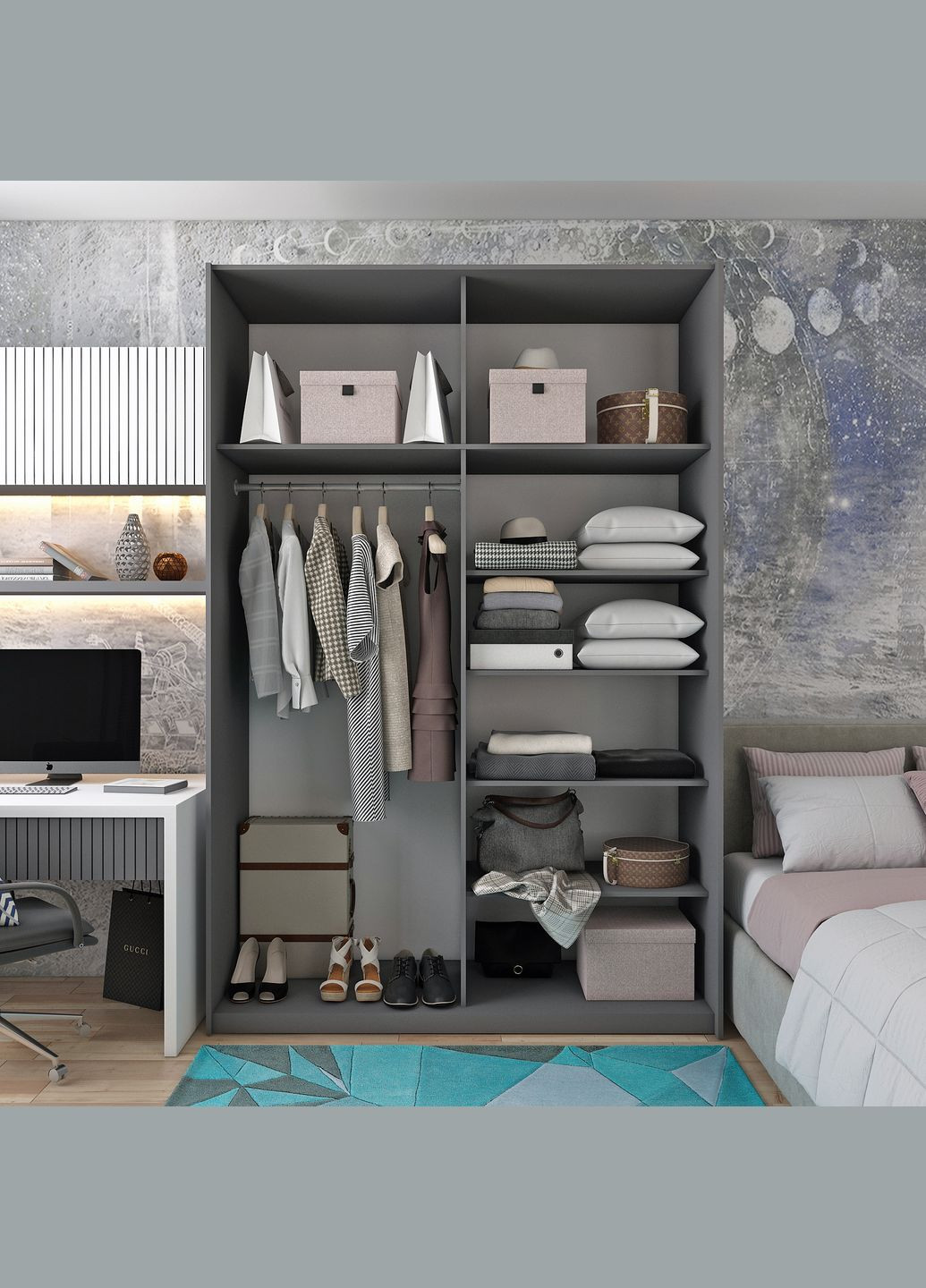 Шкаф-купе двухдверный G-Caiser 160х60х240 см Графит/1 Зеркало (DRS-011032) Doros (361998967)