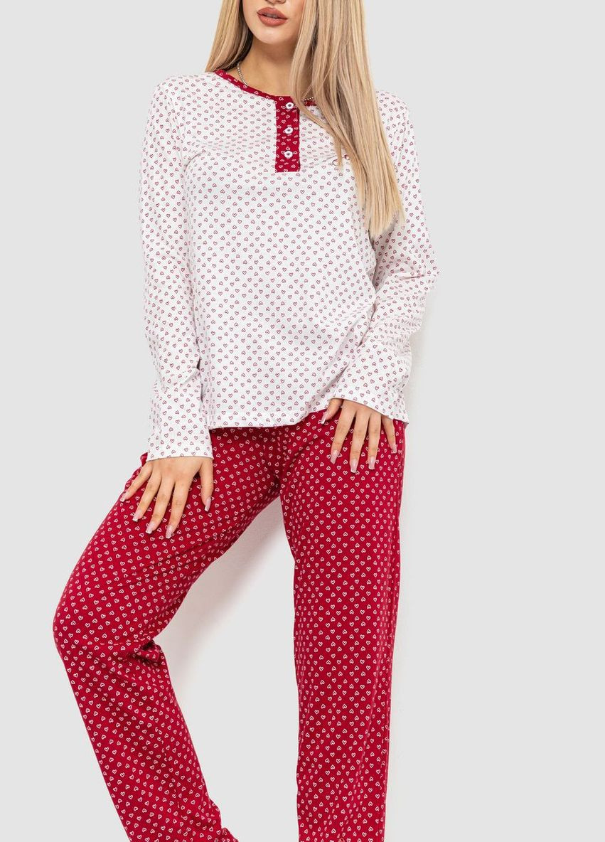 Комбинированная пижама женская с принтом, цвет молочно-бордовый, Ager