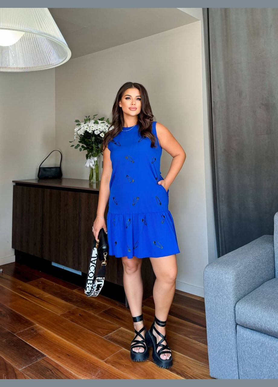 Синее повседневный платье женское Україна однотонное