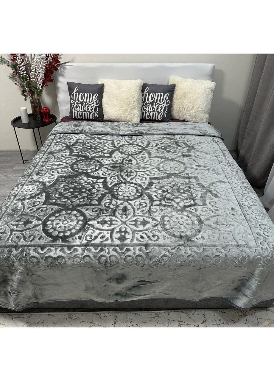 Тепле покривало на ліжко акрилове 200x230 см графітового кольору. No Brand (363834548)