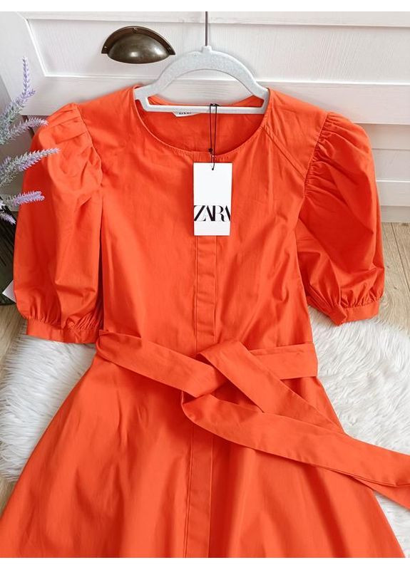 Помаранчева поплінова сукня zw collection Zara