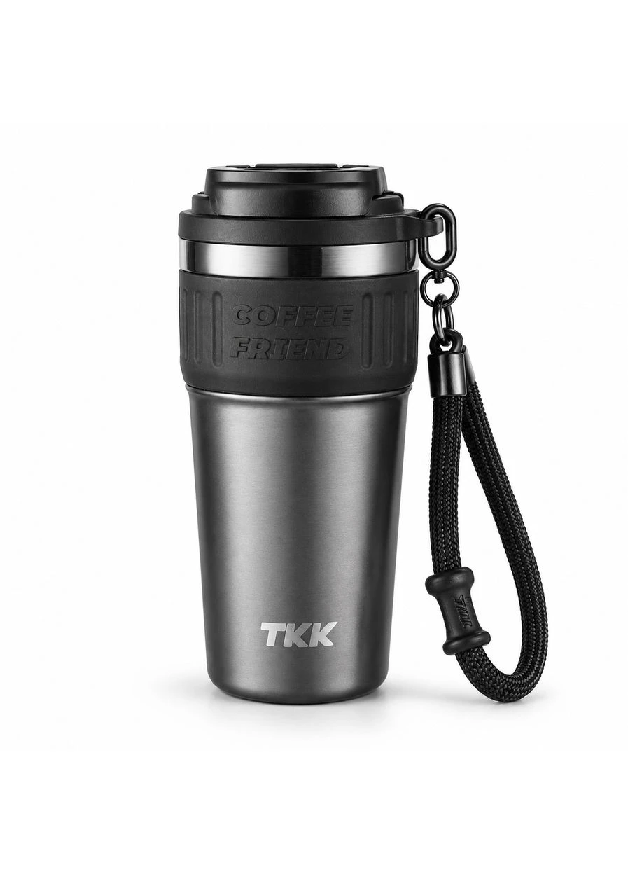 Термокружка TerraFlow Coffee 630 мл темно-сіра з ремінцем та подвійним способом пиття TKK (397407072)