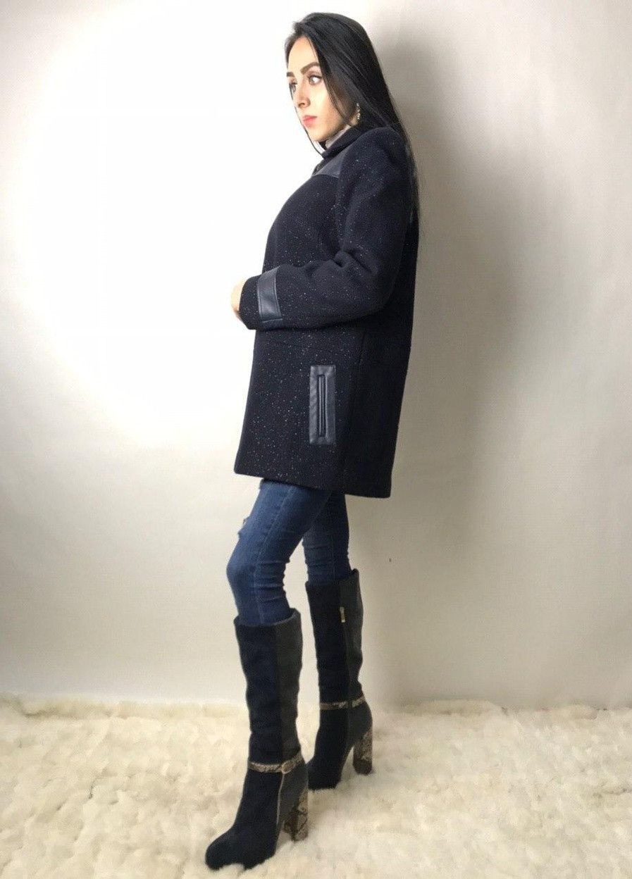 Темно-синє демісезонне Пальто AHNH32D Темно-синій Naf Naf