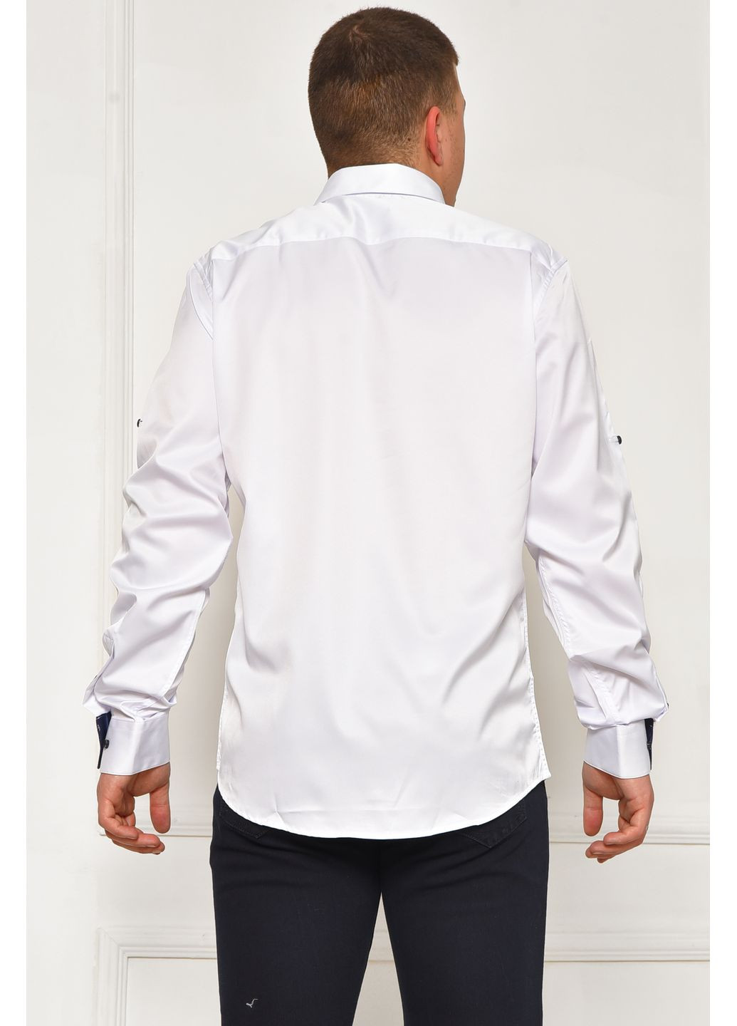 Сорочка чоловіча однотонна білого кольору Let's Shop (367582472)