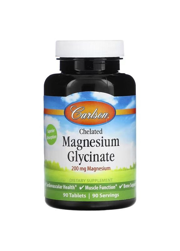 Хелатний гліцинат магнію, Chelated Magnesium Glycinate, Carlson, 200 мг, 180 таблеток 3635 Carlson Labs (364195177)