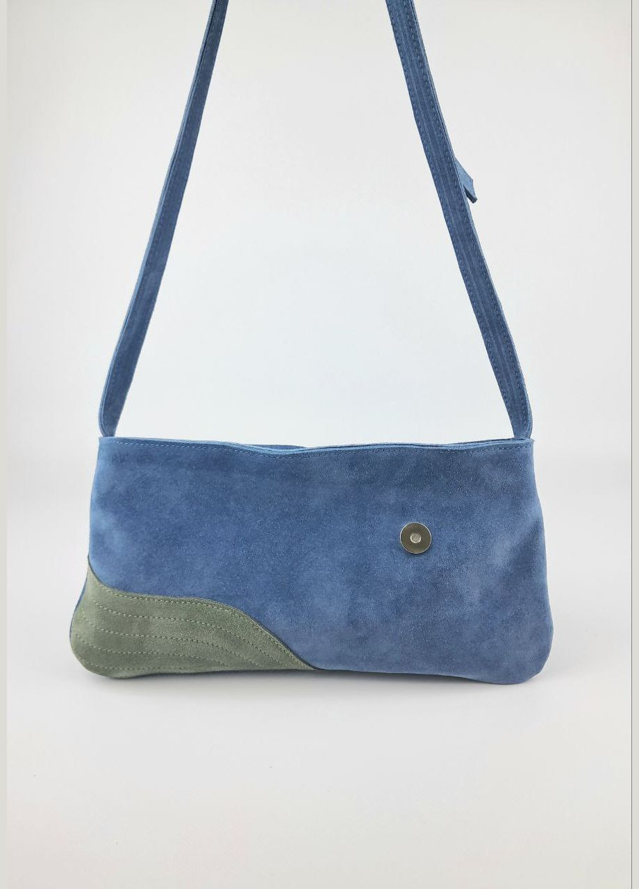Сумка женская натуральная замша на плече голубая/ зеленая средний размер No Brand (322169835)
