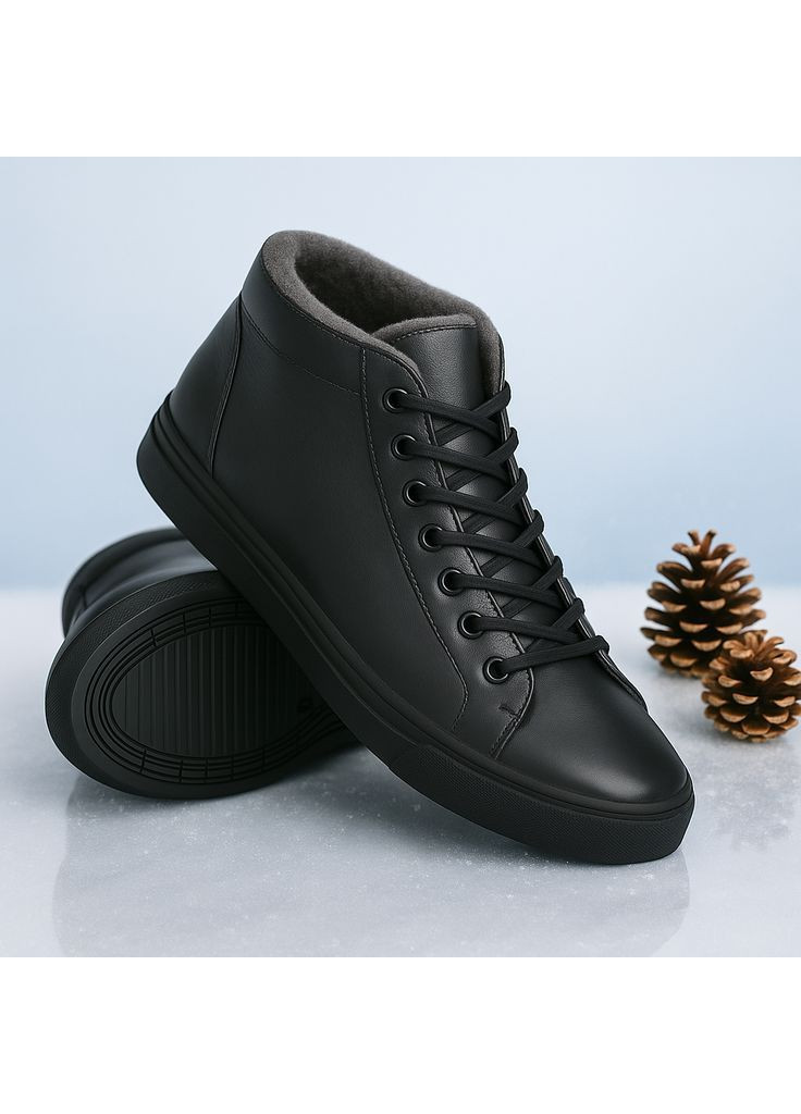 Чоловічі зимові черевики Lux 6503 чорні шкіряні з вовною Kindzer Lux-6503 (366320370)