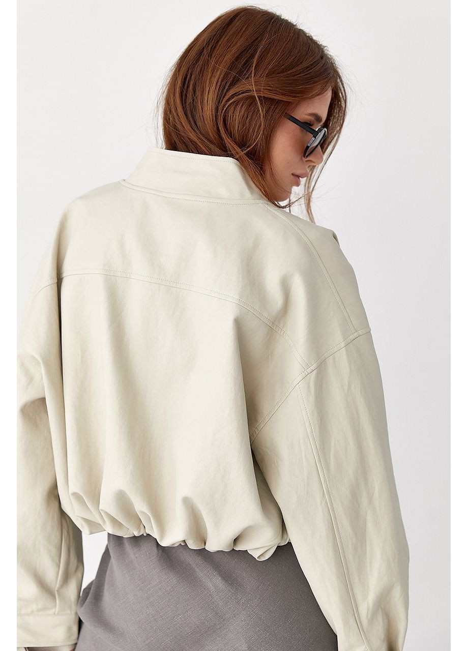 Молочна укорочена куртка-бомбер косуха Lurex