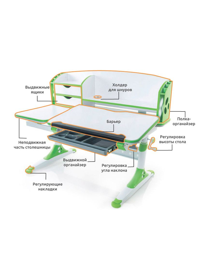 Стіл Aivengo (L) Green (арт.) - стільниця біла / ніжки білі з зеленим (коробок-2 шт.) Evo-Kids Evo-720 WZ (361498095)