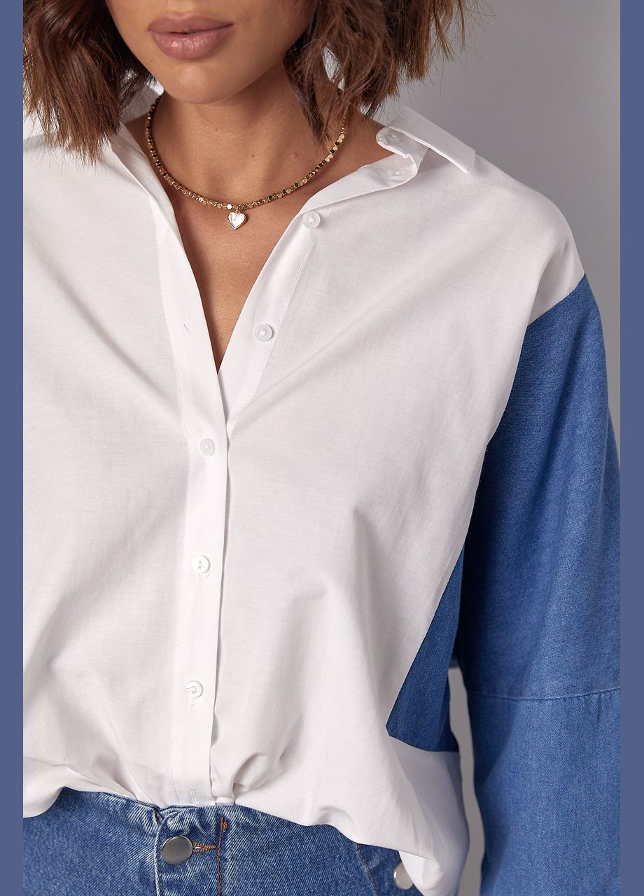 ЖІНОЧА КОМБІНОВАНА СОРОЧКА В СТИЛІ ОВЕРСАЙЗ Liton (299248005)