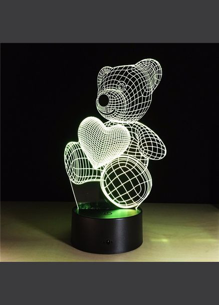 Подарок девочке Светильник-ночник 3D с пультом управления Мишка с сердцем Creative (307396385)