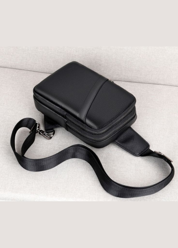 Мужская кожаная сумка-бананка на грудь черная | Кросс боди барсетка для мужчин натуральная кожа нагрудная No Brand (334730813)