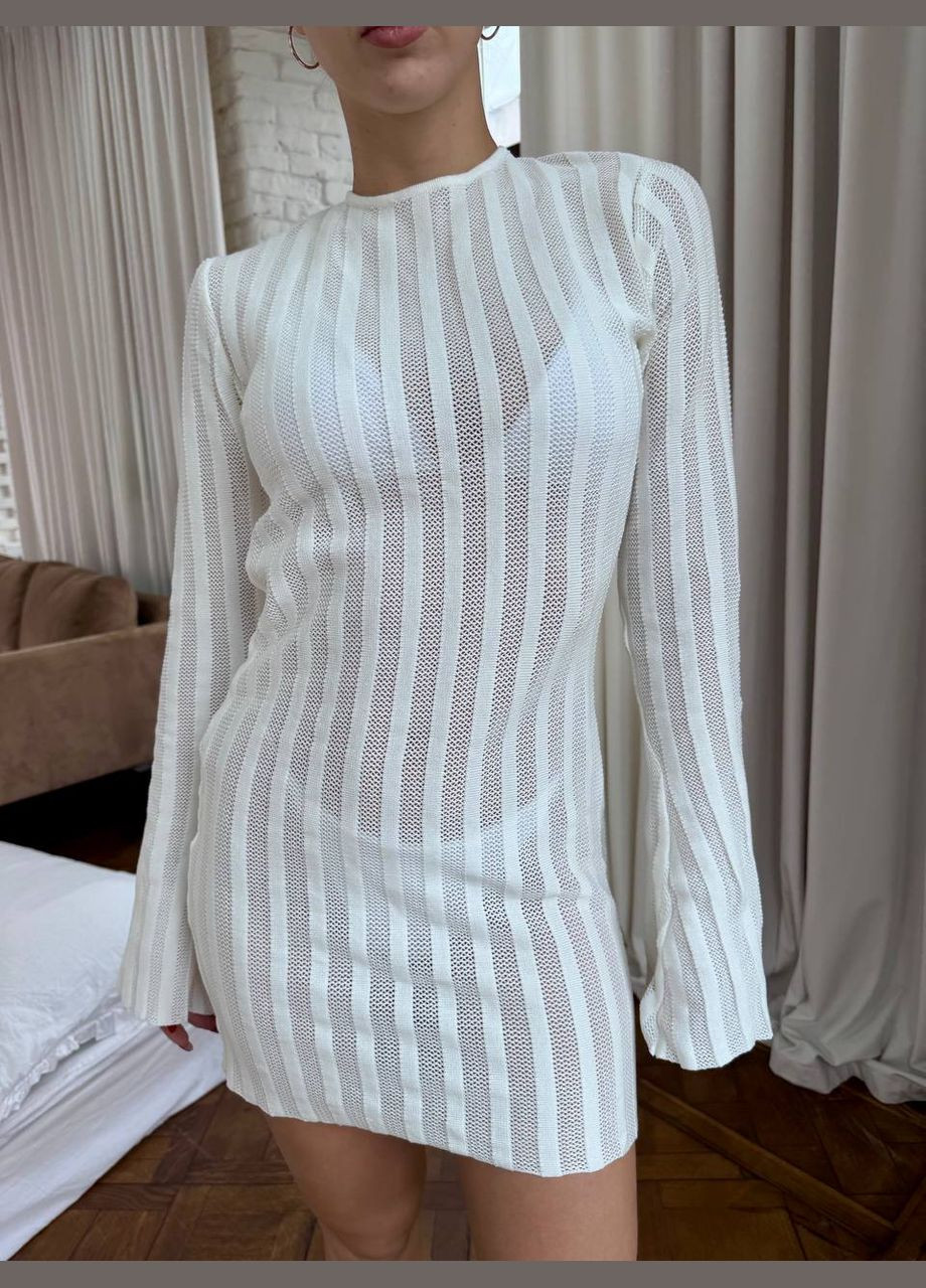 Коротка жіноча сітчаста літня сукня туніка MOONLASE молочна No Brand (332813675)