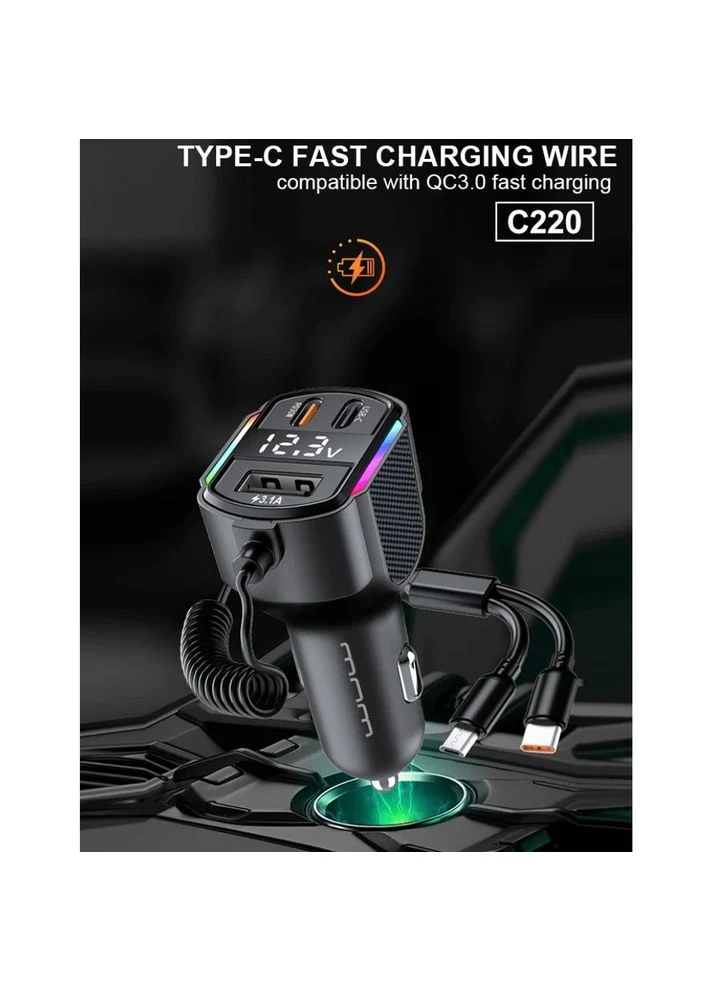 Автомобільний зарядний пристрій WUW 2xUSB-C 1xUSB-A 25 Вт 75x30x40 мм No Brand C220 (401167258)