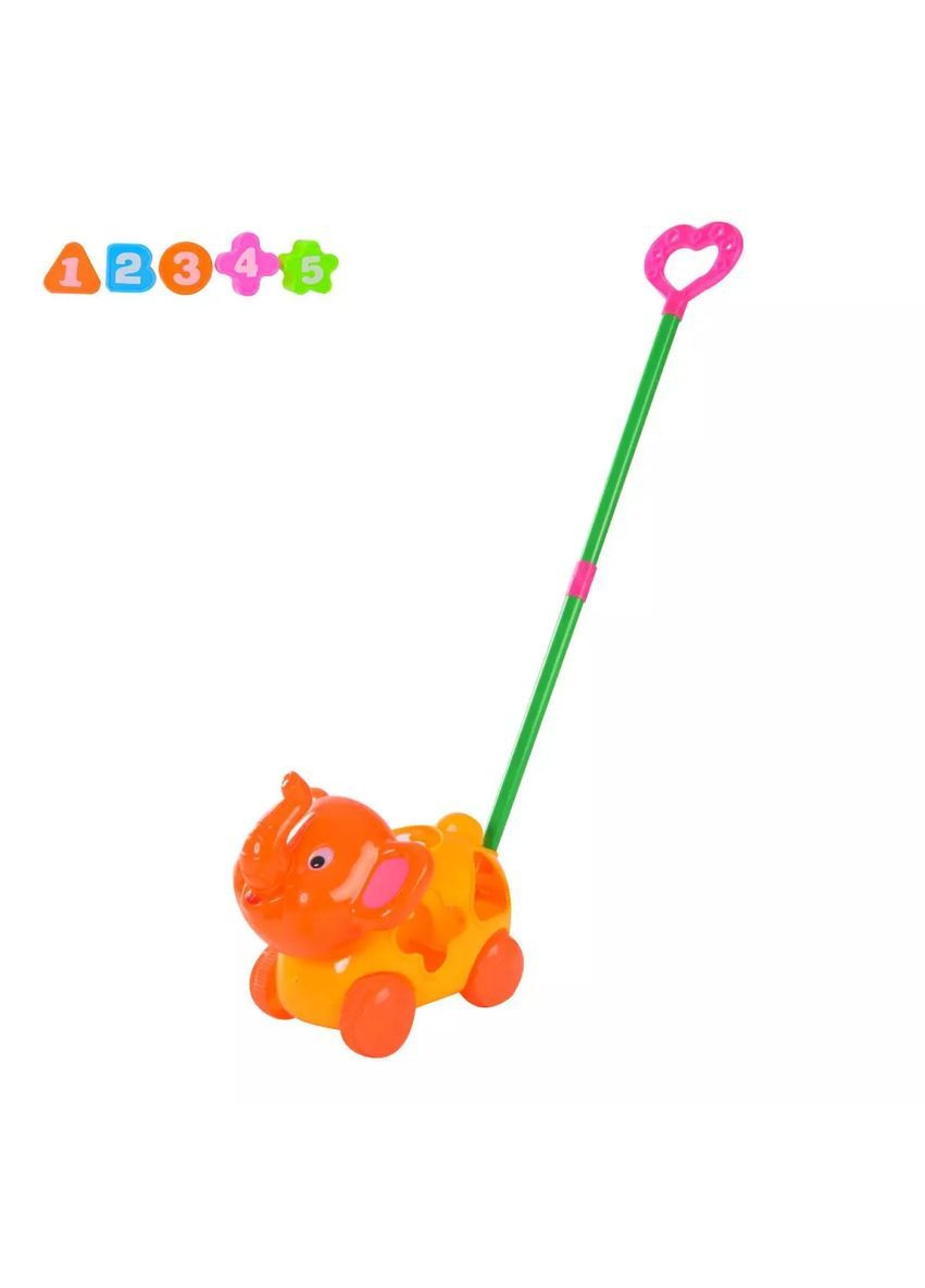 Каталка-іграшка слон з ручкою та сортером на паличці, розмір 23х16х18 см - No Brand 2322 (371927002)
