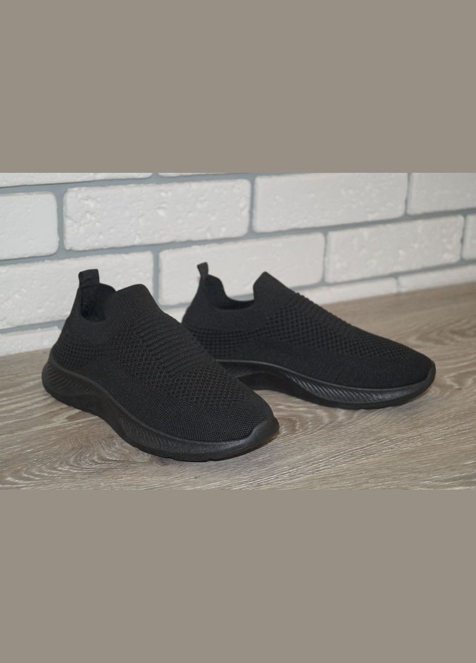 Черные демисезонные кроссовки подростковые текстильные черные без шнурков Stilli