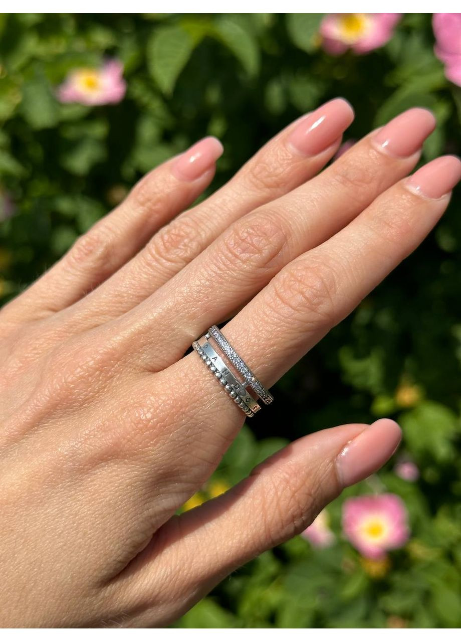 Серебряное кольцо Пандора с логотипом, паве и металлическими шариками 192312C01 Kabluchka (355346203)