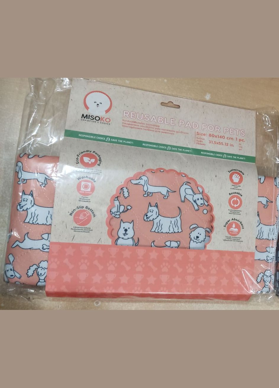 Пеленка гигиеническая многоразовая для собак Misoko&C L 80х140 см (щенки коралловые), 63675 Misoko&Co (278309967)