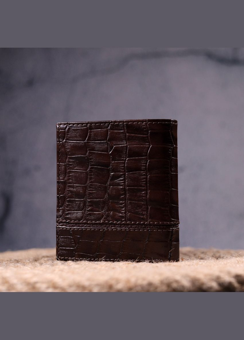 Стильне портмоне для чоловіків з натуральної шкіри з тисненням під крокодила коричневий 21324 Karya (329197054)