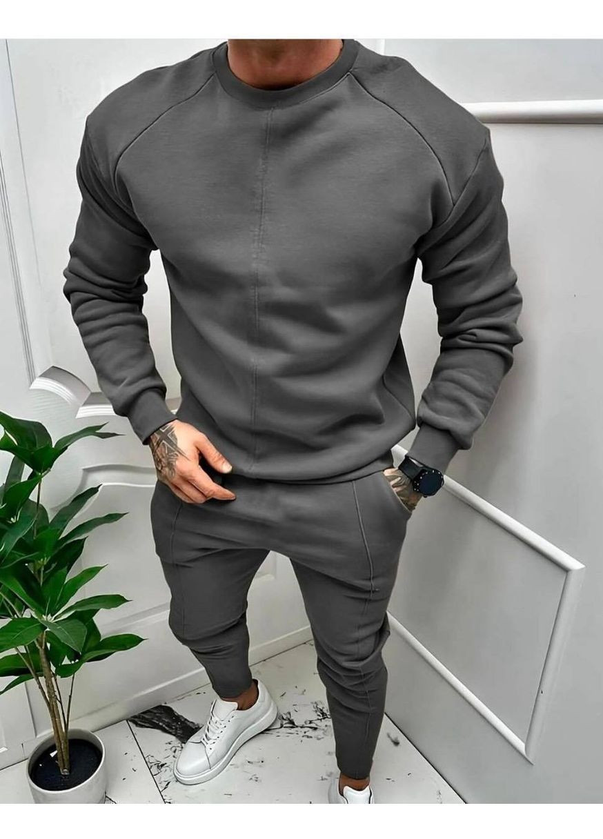 Графітовий демісезонний костюм чоловічий тринитка на флісі штани та кофта Україна