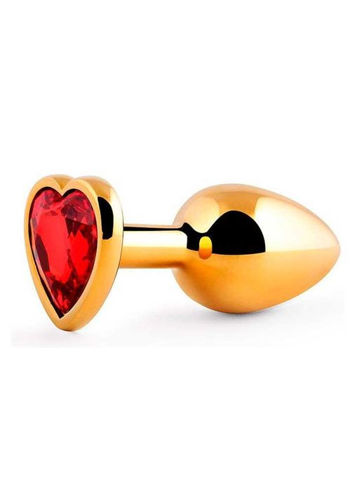 Золота анальна пробка з кристалом серце - 8,2*3,3 см (M) — Анальні іграшки - (372733818)
