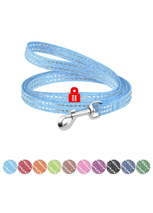 Поводок для котов и мелких собак из хлопка Re-cotton светоотражающий, XS, Ш 10 мм, Дл 200 см голубой WAUDOG (364749583)