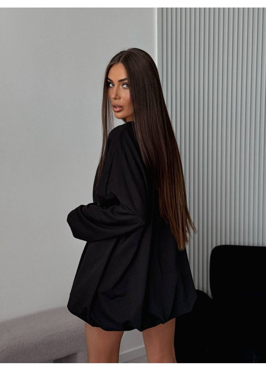 Черное кэжуал платье-оверсайз с длинным рукавом платье-худи Україна однотонное