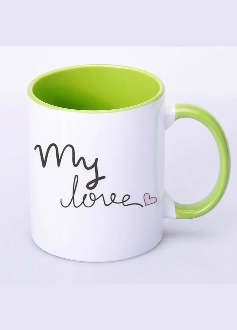 Чашка с принтом "My love" 330мл (цвет салатовый) (17403) No Brand (312487723)