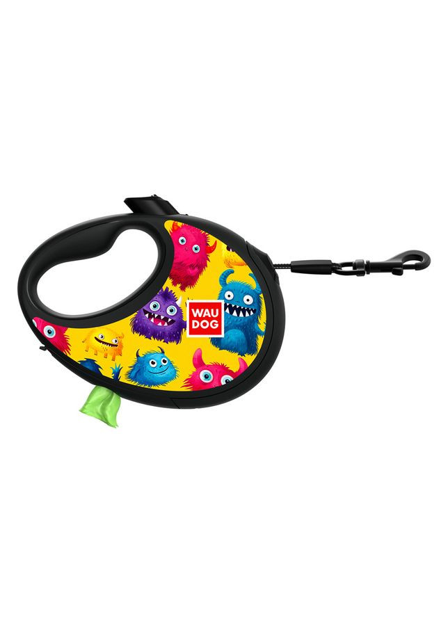 Повідець-рулетка для собак WAUDOG R-leash з контейнером для пакетів, малюнок "Мохнаті монстри", світловідбивна стрічка,, до 12 No Brand (363197348)