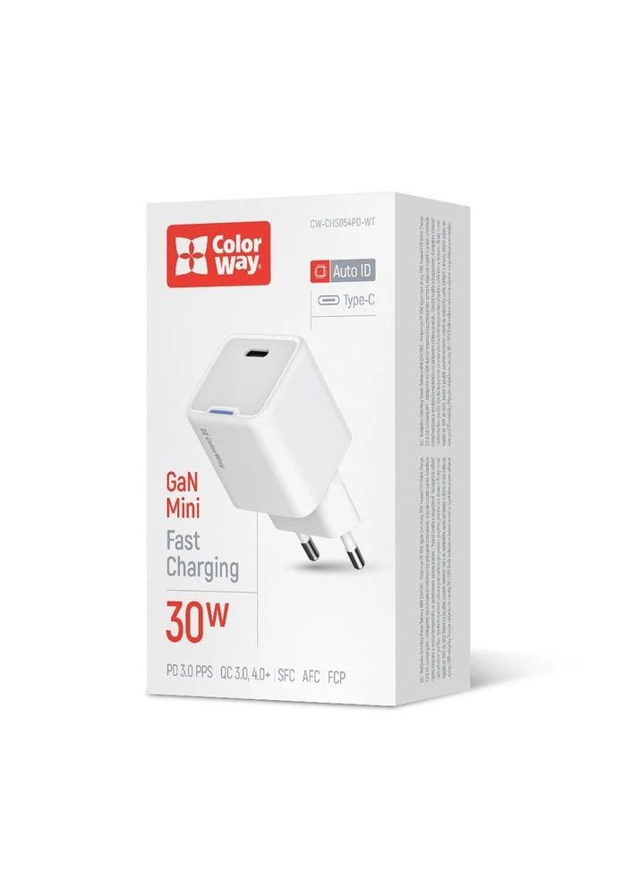 Сетевое зарядное устройство для ColorWay CWCHS054PDWT GaN Mini 30W PD Port PPS USB-C White None (403331232)