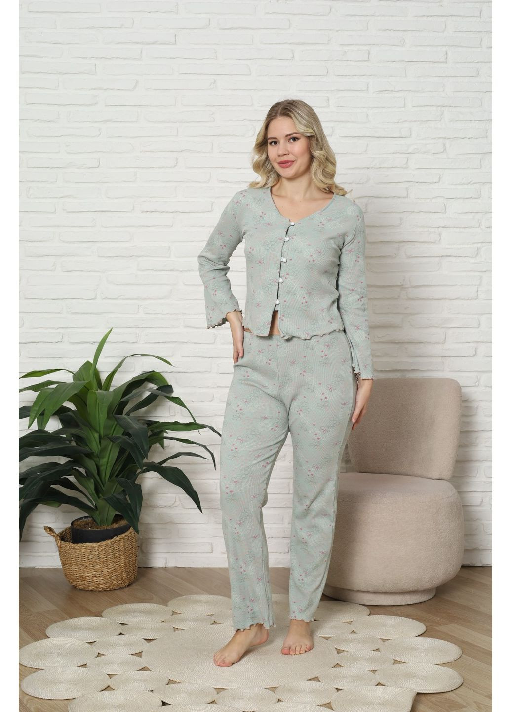 Бірюзова комплект жіночий зі штанами Nicoletta