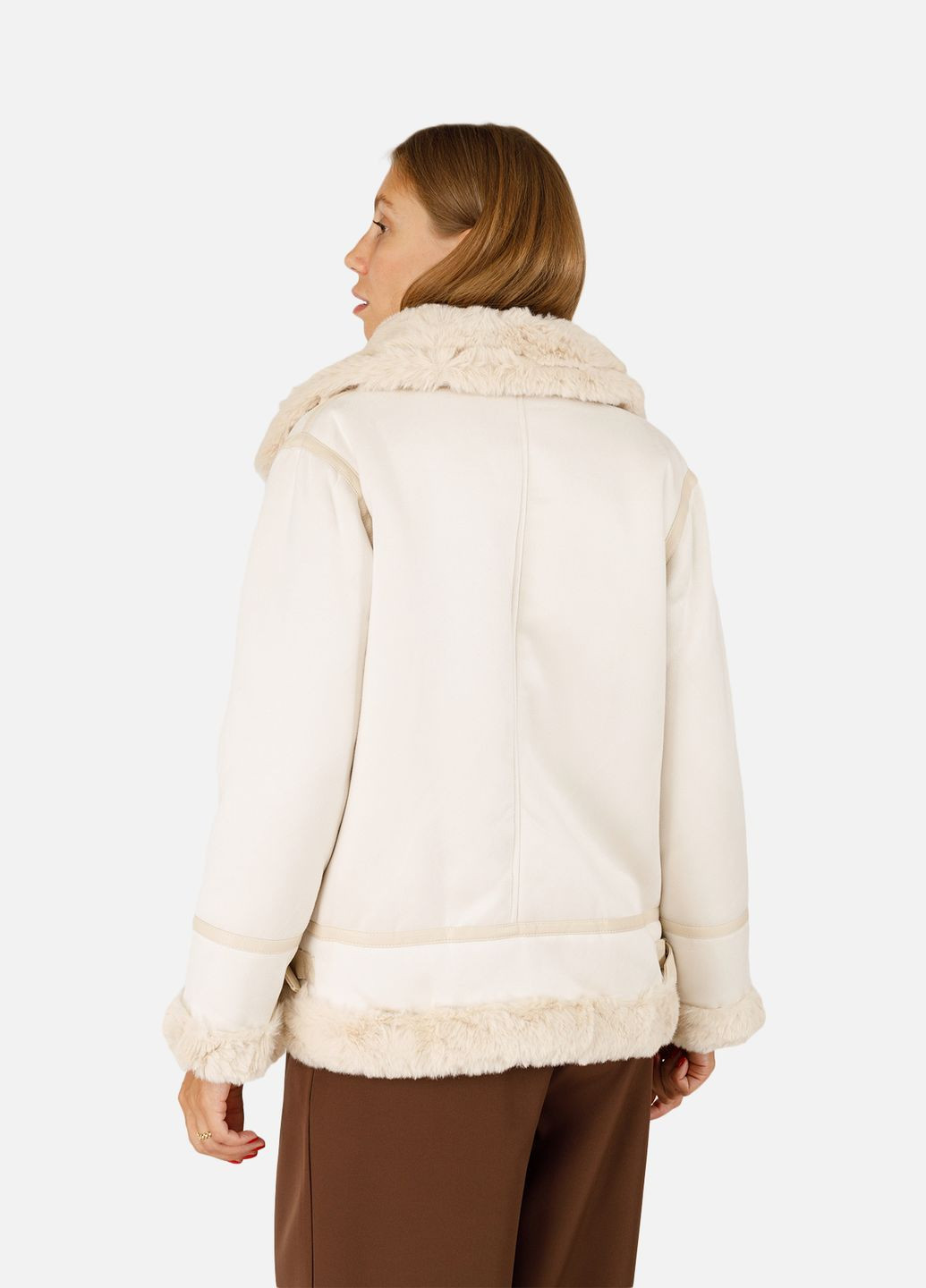 Молочная зимняя женская куртка косуха цвет молочный cb-00256292 No Brand