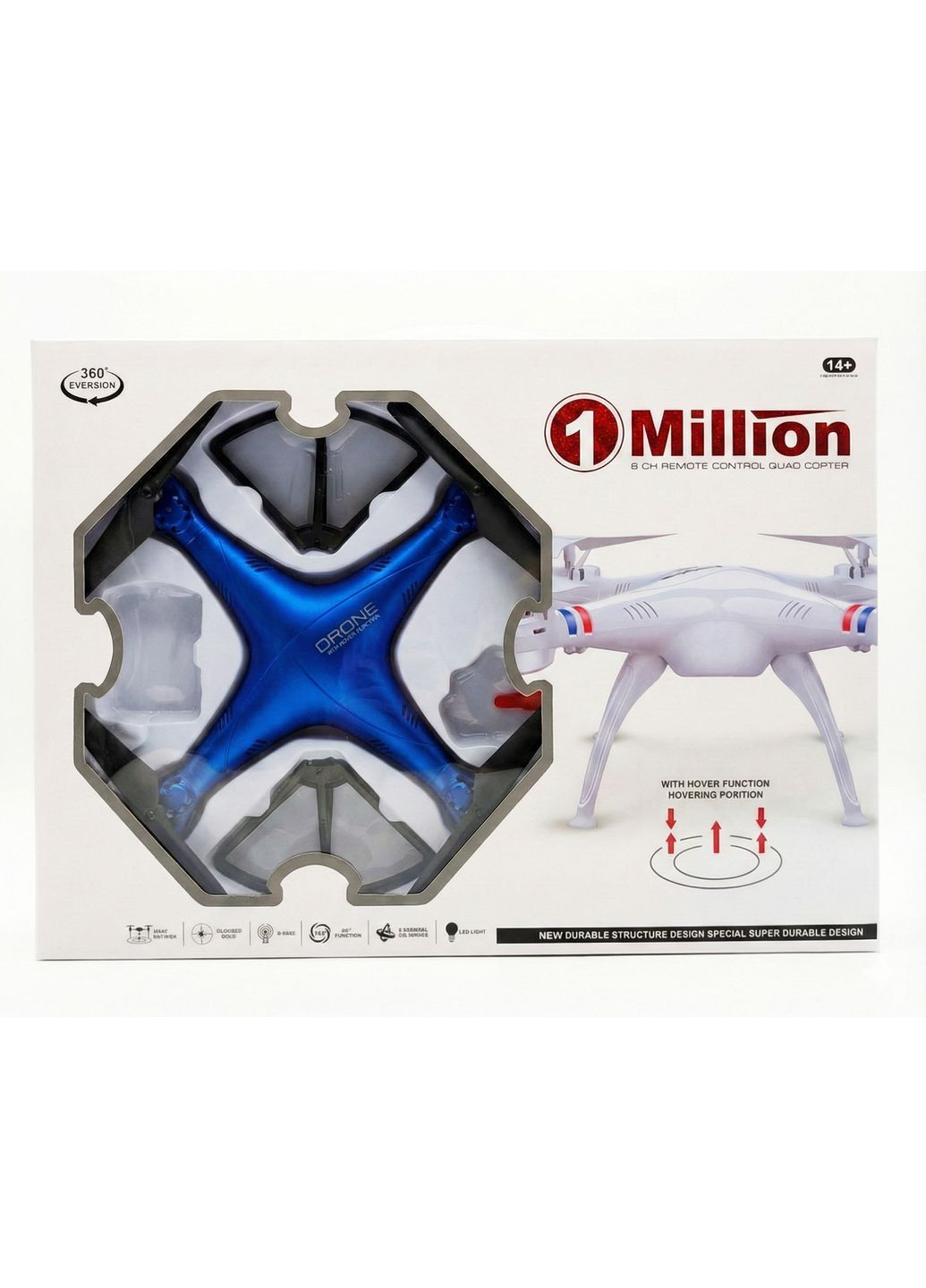 Квадрокоптер на радиоуправлении дрон 1 Million Drone c LED подсветкой Синий (2104618860) No Brand (370606361)