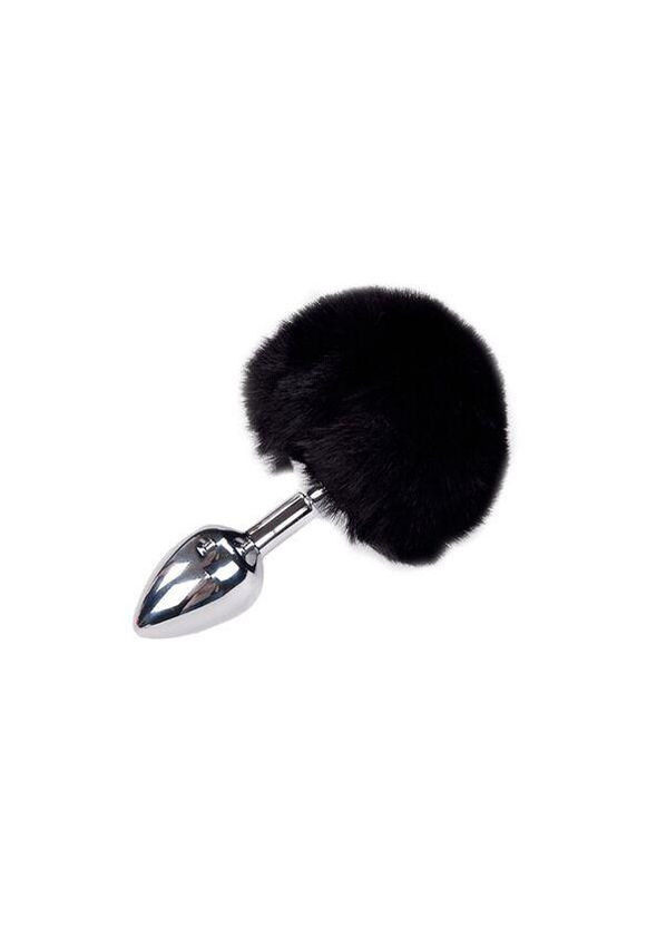 Металева анальна пробка Кролячий хвостик Fluffy Plug S Black, діаметр 2,8 см Alive (293959558)