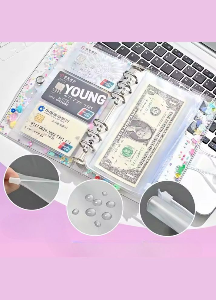 Блокнот-планер для фінансів 12,5х19,5 см, планер бюджету та зберігання грошей, органайзер прозорий з блискітками No Brand (369802983)