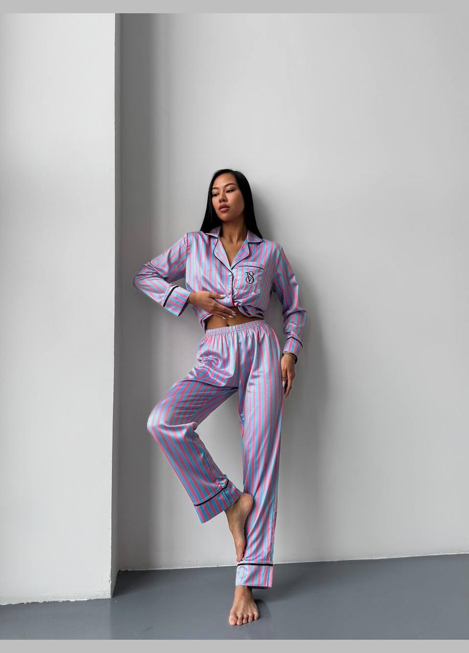 Розовая всесезон стильный домашний комплект-пижама из лого. рубашка + брюки Vakko