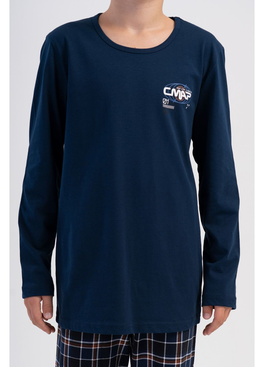 Синя зимня піжама підліткова хлопчача (лонгслів, штани) лонгслів + брюки Vienetta