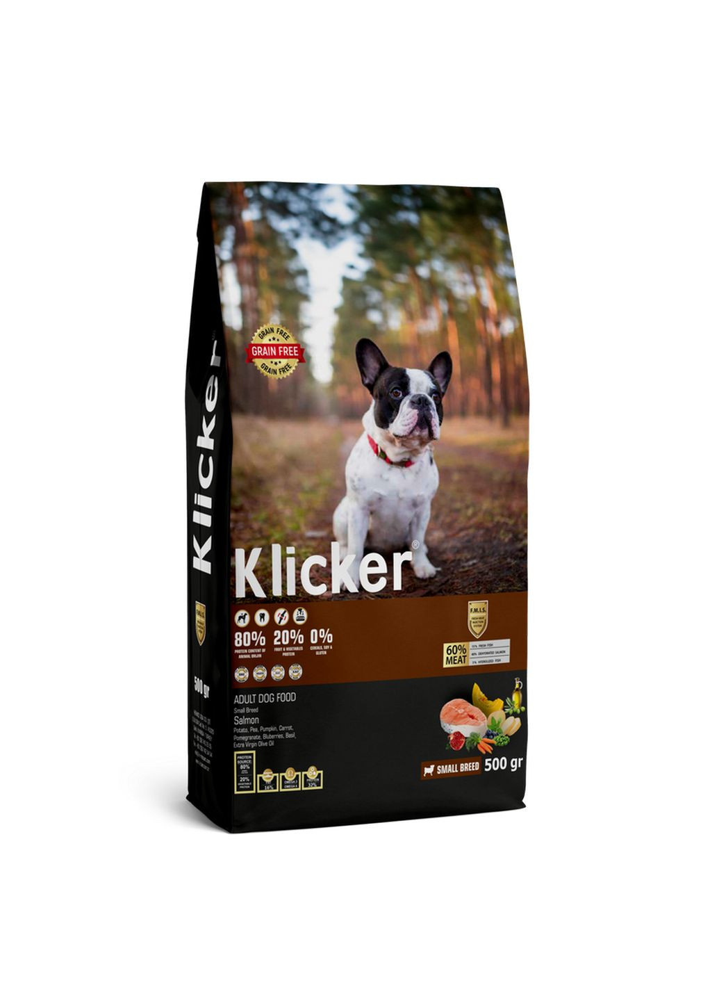 Сухий корм Klicker Холістик беззерновий для дорослих собак Малих порід з ЛОСОСЕМ 500 г Hermos (341679692)