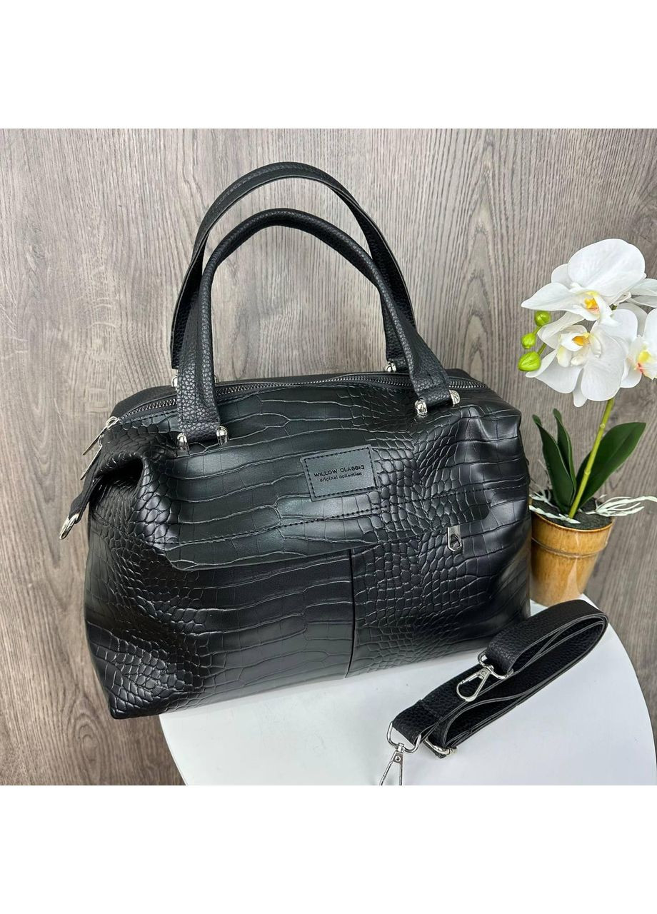 Велика жіноча сумка рептилія тиснення на плече екошкіра чорна ProDobro (363259277)